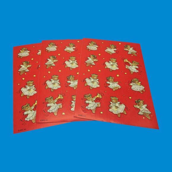 3 Full Sheets Vintage Carlton Card Holiday Stickers Angel Christmas Choir Bears - Picture 4 of 6